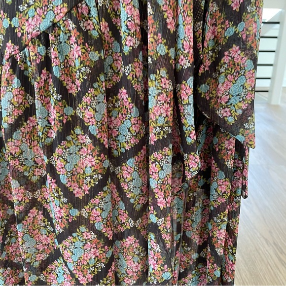 XS S M L NWT LC Lauren Conrad pink blue & black floral print wrap midi dress - Picture 5 of 8